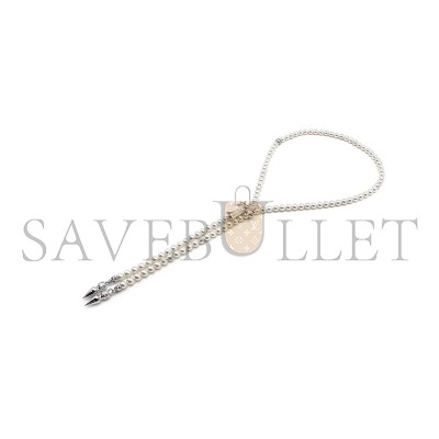 CHROME HEARTS MIKIMOTO 18K WHITE GOLD CROSS BOLO TIE NECKLACE 